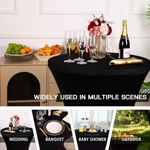 Fixwal 4 Pack Spandex Cocktail Table Covers Black Stretch Round