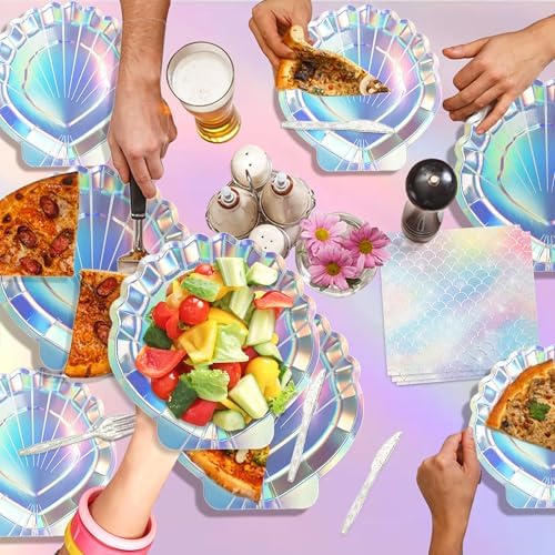 Iridescent Mermaid Shell Party Tableware Set for 20 Guests