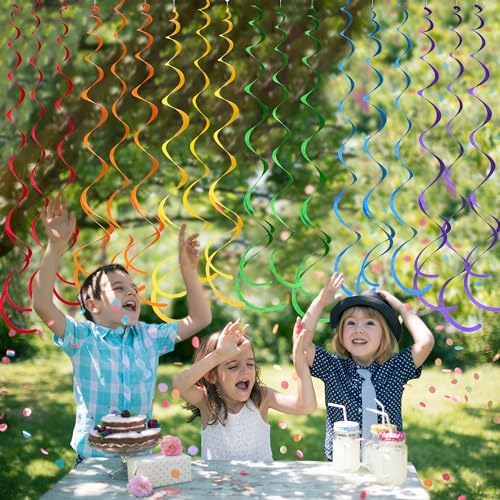 36 Pcs Rainbow Felt Swirl Streamer Ceiling Decorations