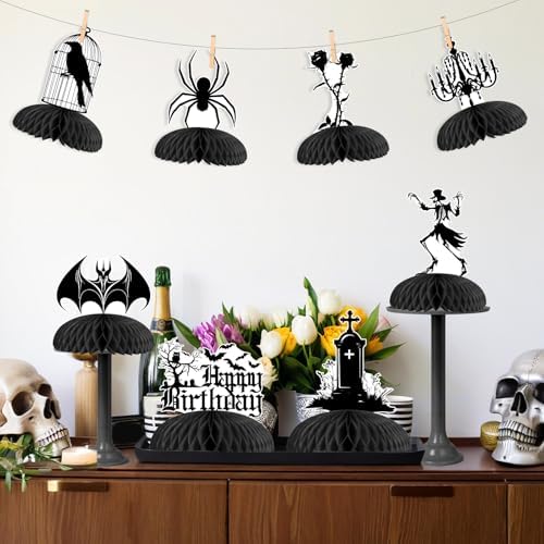 Cheereveal 8Pcs Gothic Black Honeycomb Centerpieces