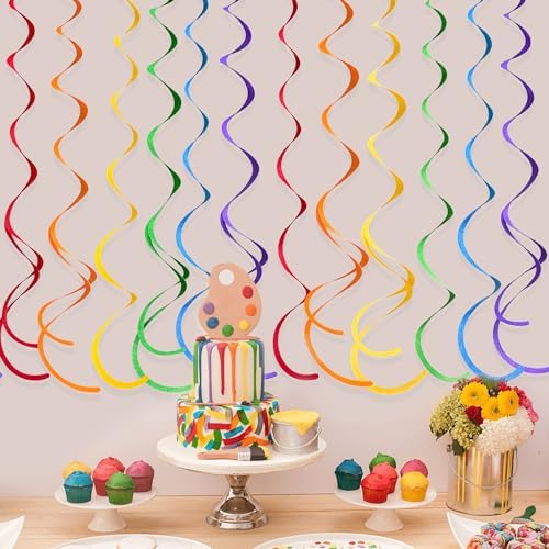 36 Pcs Rainbow Felt Swirl Streamer Ceiling Decorations