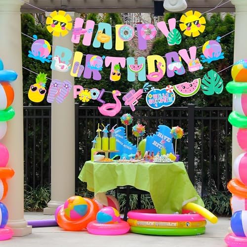 Pool Party Happy Birthday Banner Garland Decorations