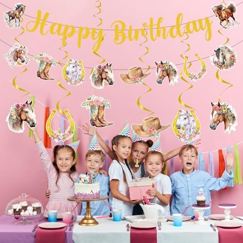 Horse Themed Birthday Decorations - 21PCS Cowgirl Party Banner Swirls