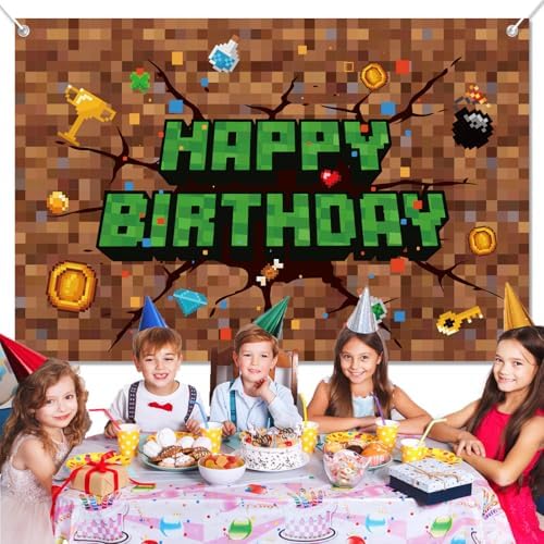 Pixel Birthday Decorations 5x3 ft Happy Birthday Banner