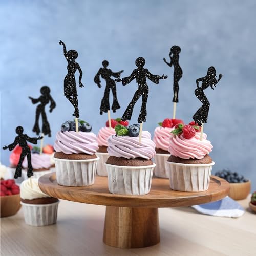 Gyufise 24Pcs 70s Disco Dancing Cupcake Toppers