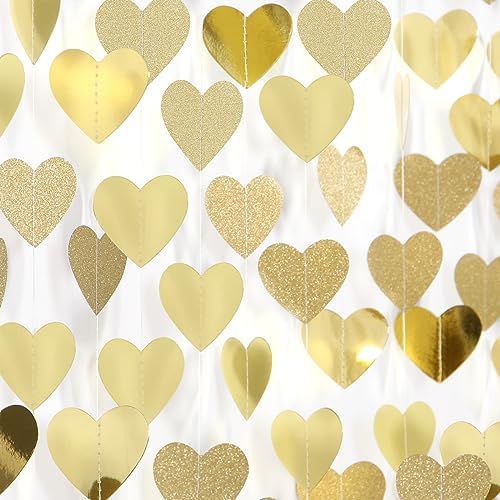 Glitter Champagne Gold Heart Garland 52ft Hanging Streamers Decor