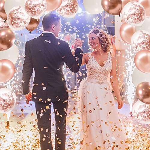 Rose Gold Confetti Balloons 50pcs 12 Inch Set with 33 Feet String