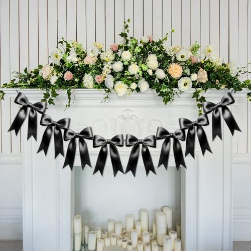 Eonsui 16PCS Black Bow Garland Pre-Strung Decor