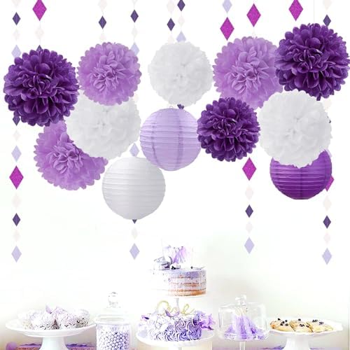 Purple White Lavender Decorations 15PCS Party Kit