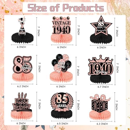 85th Birthday Decorations 9PCS Rose Gold Honeycomb Centerpieces
