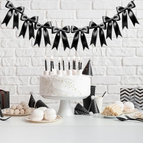 Eonsui 16PCS Black Bow Garland Pre-Strung Decor