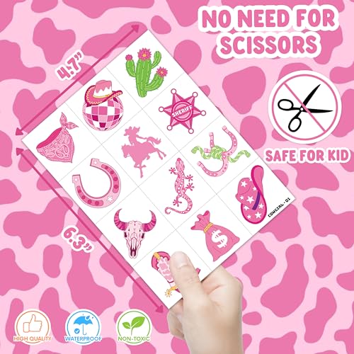 96 PCS Pink Disco Cowgirl Temporary Tattoos for Kids