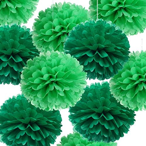 14 Inch Green Tissue Pom Poms Kit for Decorations