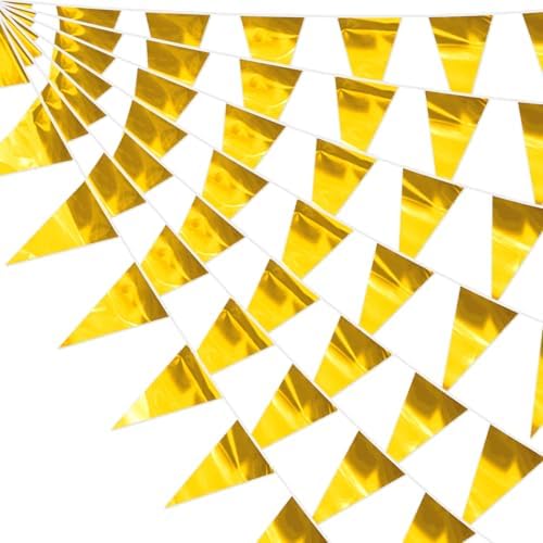 65FT Gold Glitter Triangle Pennant Banner Flag for Celebrations