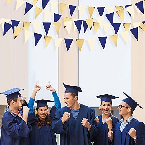 30 Ft Navy Blue Gold and Beige Party Bunting Flags