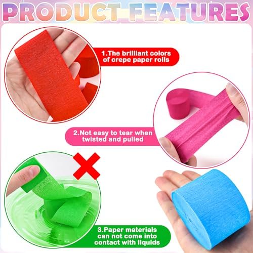 Oun Nana Crepe Paper Streamers 12 Rolls Pastel Rainbow