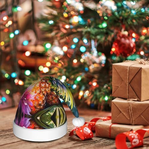 Pineapple Print Christmas Santa Hat Plush for Adults
