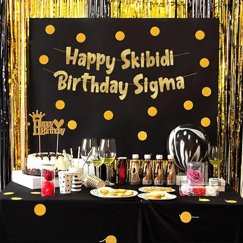 Happy Skibidi Birthday Sigma Gold Glitter Banner for Gen Z Zoomers