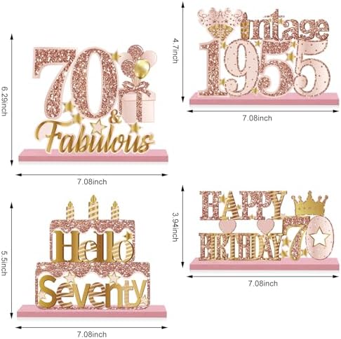 Pink Rose Gold 70th Birthday Wooden Table Centerpieces Set