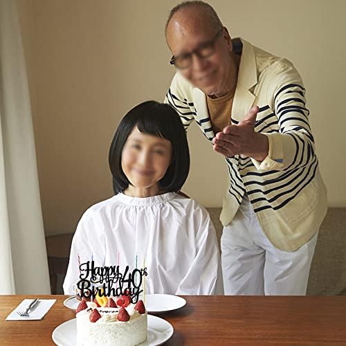 Happy 40th Birthday Cake Topper with Glitter Bamboo Stick