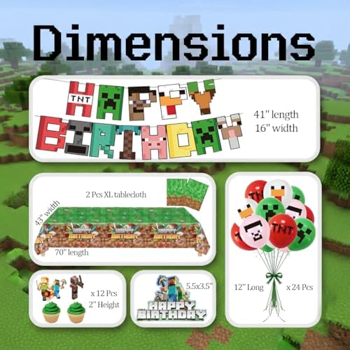 Pixel Miner Birthday Decor 40 Pcs Party Supplies