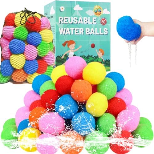 60 Pcs Reusable Water Balls for Pool and Backyard Fun