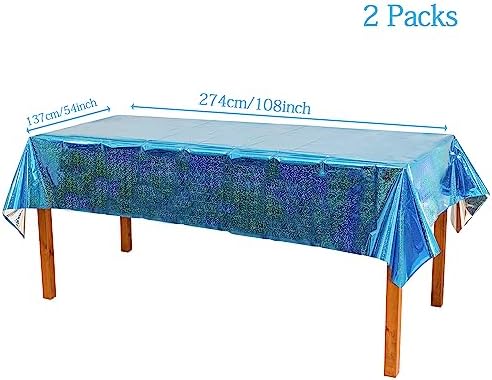 GREATRIL Blue Party Table Cover with Glitter Iridescent Finish