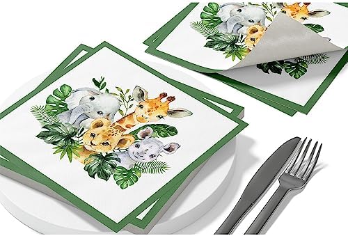 Yuzioey 50 Pcs Safari Napkins Jungle Animals Disposable Tableware