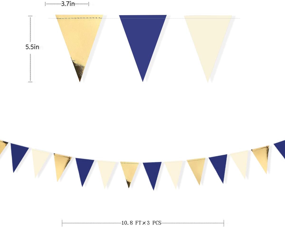 30 Ft Navy Blue Gold and Beige Party Bunting Flags