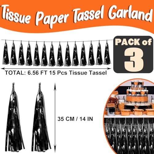 3P Black Foil Tassel Streamers Garland for Parties and Events