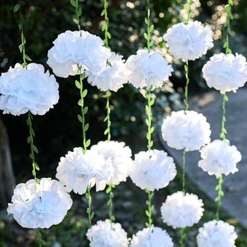 Homarkable Tissue Paper Pom Pom Garland with Green Leaves