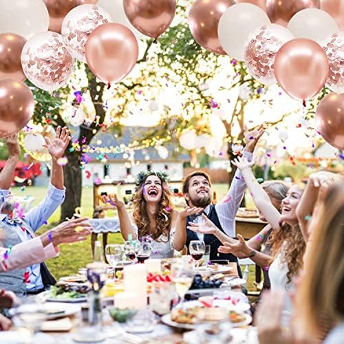 Rose Gold Confetti Balloons 50pcs 12 Inch Set with 33 Feet String
