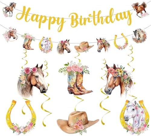 Horse Themed Birthday Decorations - 21PCS Cowgirl Party Banner Swirls