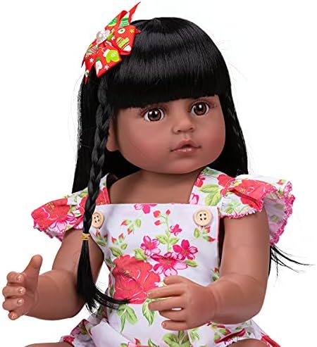 Angelbaby Realistic Black Reborn Baby Doll with Long Hair