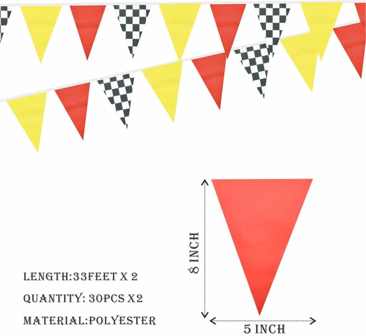 Race Car Checkered Red Yellow Pennant Banner Garland Bunting Decorations