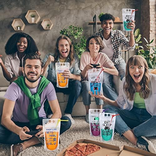 Suclain 24 Pcs Video Game Party Drink Pouch Cups with Straws