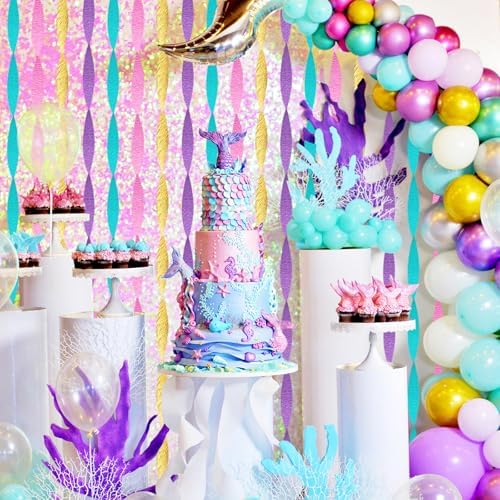 AGROKO Crepe Paper Streamers 8 Rolls Vibrant Gold Purple Teal Pastel Pink