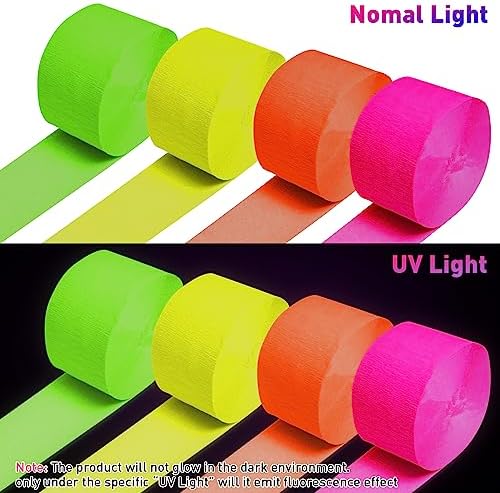 Neon Streamers Glow in The Dark Crepe Paper Set