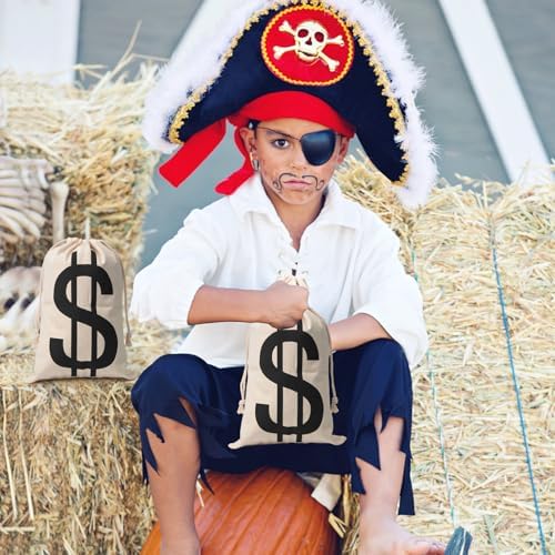 4Pcs Halloween Canvas Money Bags with Dollar Sign for Costume Parties