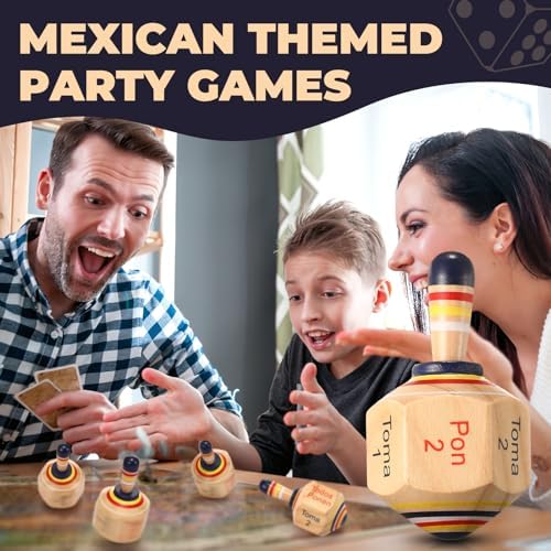 Poen 5 Piece Wooden Toma Todo Set Classic Mexican Spinning Top Game