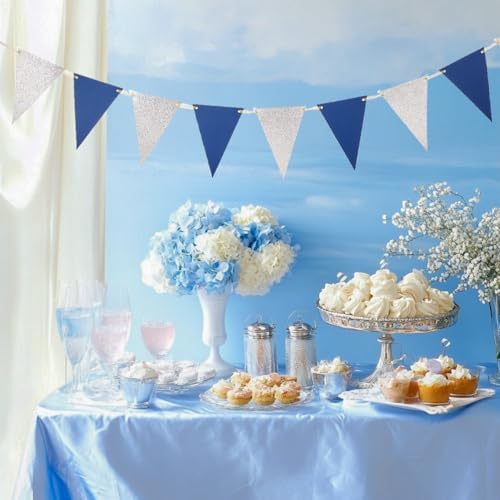 MOWO Silver Blue Pennant Banner Bunting Garland 20 Feet