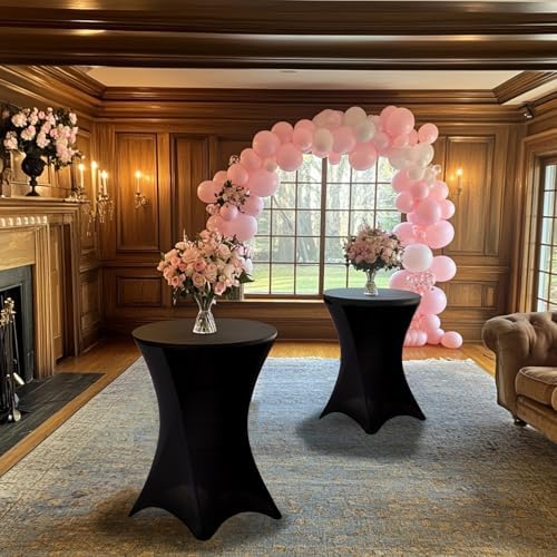 Fixwal 4 Pack Spandex Cocktail Table Covers Black Stretch Round