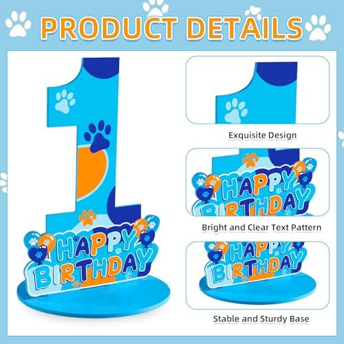Dog Paw 1st Birthday Centerpiece Number Sign Decorations