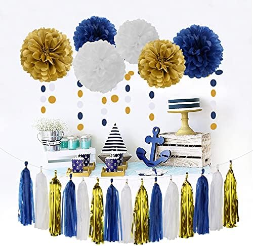 Navy Blue White Gold Party Decoration Kit 23pcs