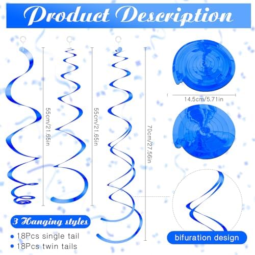 36 Pcs Hanging Swirl Streamers Blue Decorations