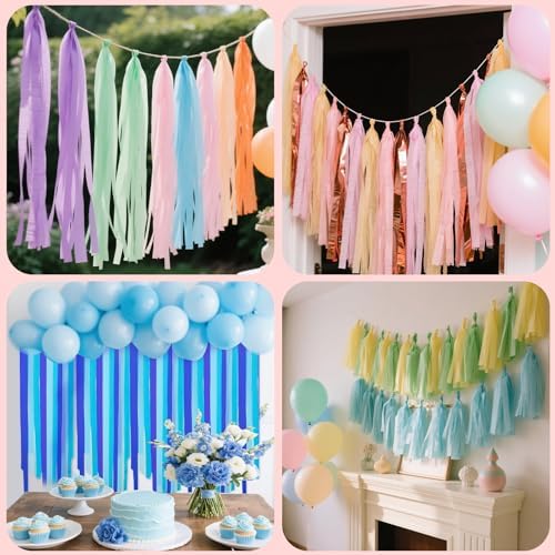 Riqiaqia Streamers Party Decorations 8 Rolls Purple Blue Mint White