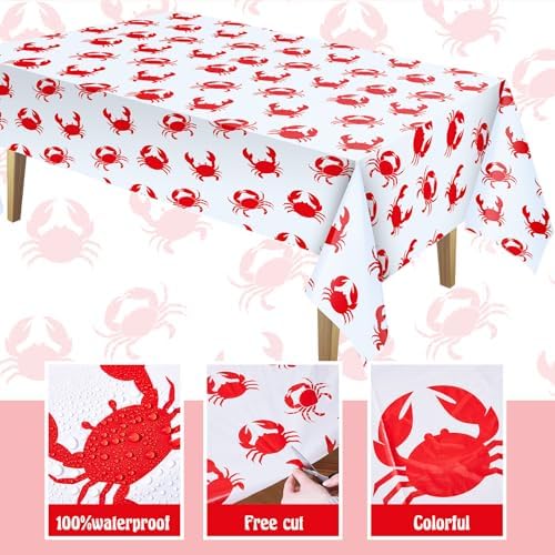 Juexica 2 Pcs 54 x 108 Inch Crab Tablecloth for Parties