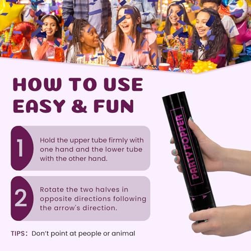 Purple Confetti Poppers 12 Pack Cannon for Parties