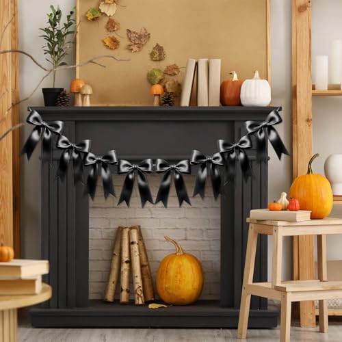 Eonsui 16PCS Black Bow Garland Pre-Strung Decor