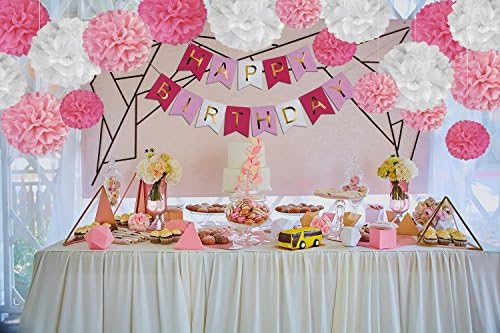 DIY Pink Birthday Decor Kit with Pom Poms and Banner